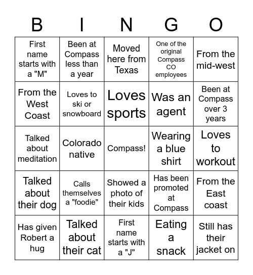 COMPASS offsite BINGO! Bingo Card