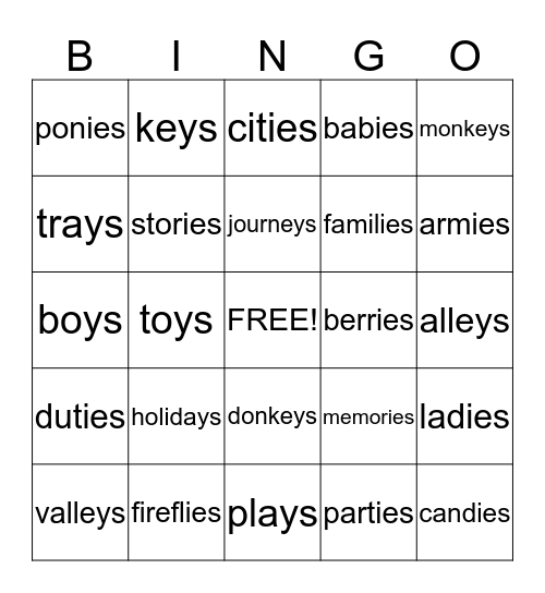 Plurals: Should we add s or ies? Bingo Card