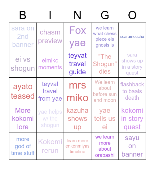 Untitled Bingo Card