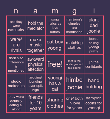 namgi au bingo card :] Bingo Card