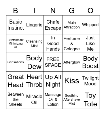 Pure Romance Bingo Card
