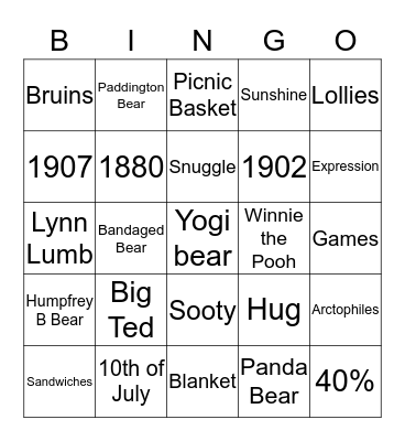 Teddy Bears Picnic Bingo Card