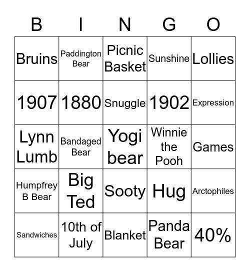 Teddy Bears Picnic Bingo Card
