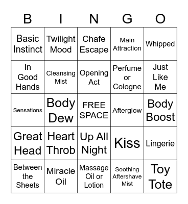 Pure Romance Bingo Card