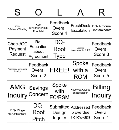 CRM SOLAR Bingo Card