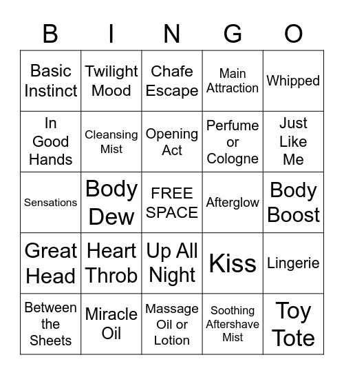 Pure Romance Bingo Card