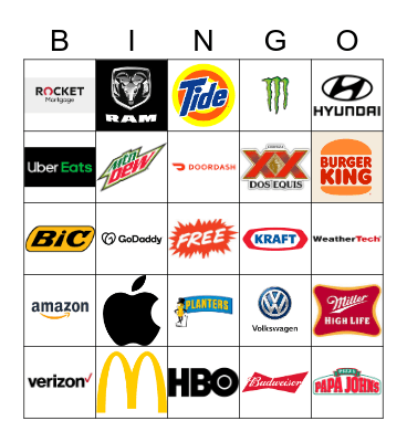 Superbowl Commercials Bingo Card