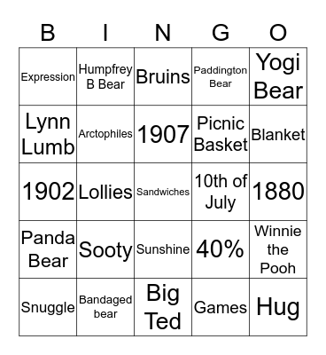 Teddy Bears Picnic Bingo Card
