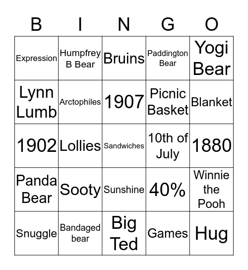 Teddy Bears Picnic Bingo Card