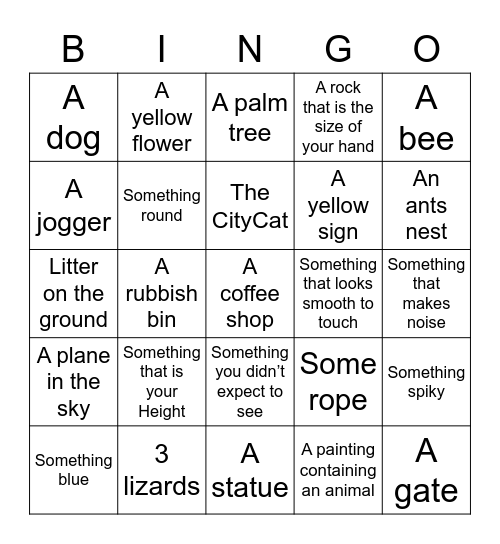 Scenic Walk Bingo Card