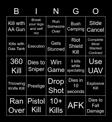 Big Puffer Warzone Bingo Card