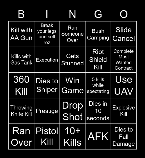 Big Puffer Warzone Bingo Card