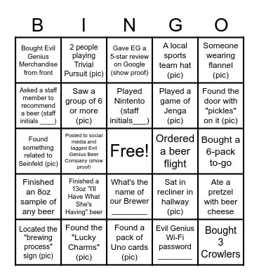 Evil Genius Bar Bingo Card