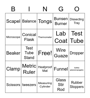 Science Equipment Bingo Card