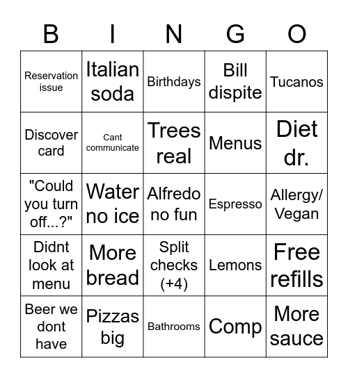 Toscano Bingo Card
