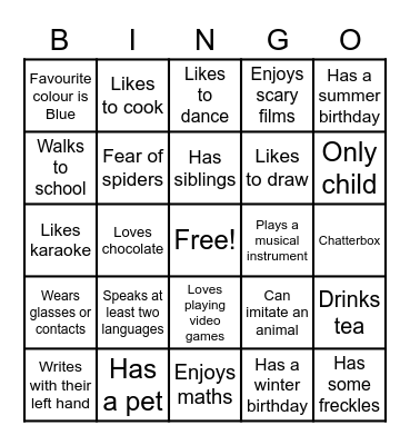 Conversation Bingo Card
