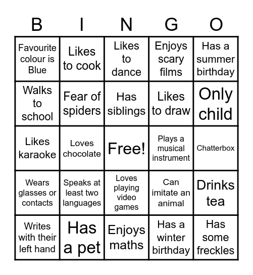Conversation Bingo Card