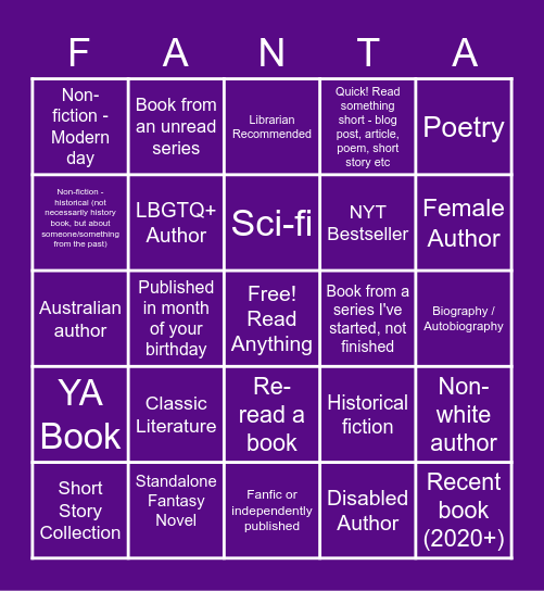 Fanta's Book Bingo 2022 Bingo Card