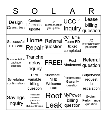 SOLAR Bingo Card