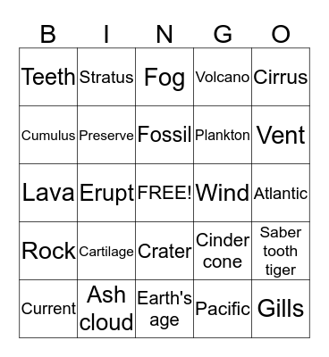 Earth Science Bingo Card