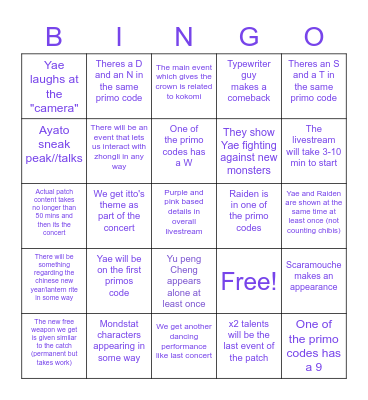 Water's bingo pog lets go Bingo Card
