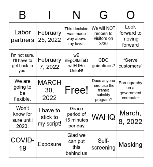 AFGE/SSA Bingo Card