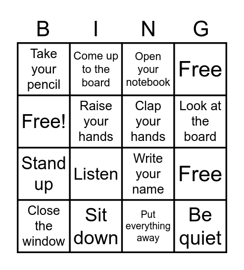 Class commands and expressions Bingo Card