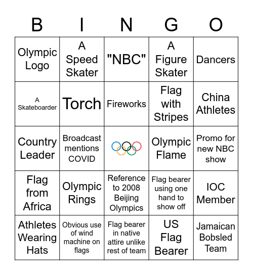 2022 Olympic Games Bingo Card