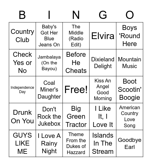Country Hit Mix Bingo Card