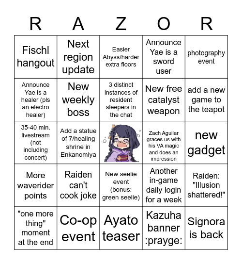 Mon Mon's 2.5 Livestream Bonanza Bingo Card