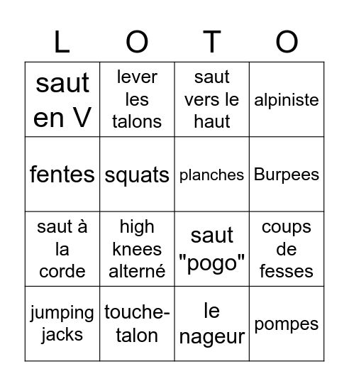 Les mouvements Bingo Card