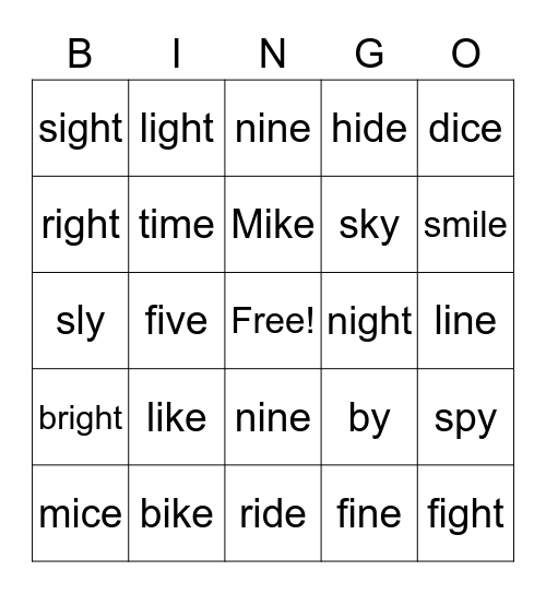 ie, igh. y Bingo Card
