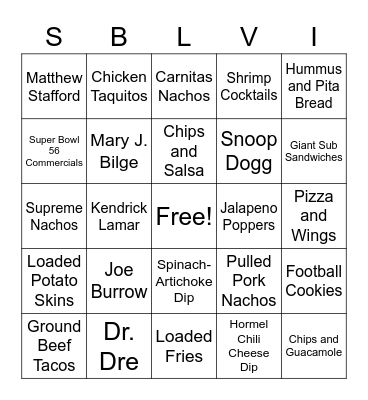 Super Bowl 56 Bingo Card