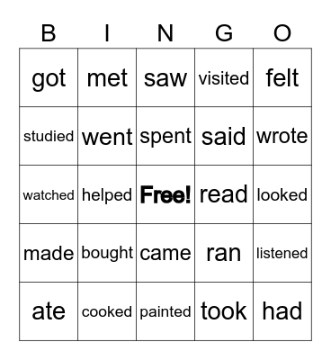 Past tense verbs Bingo Card
