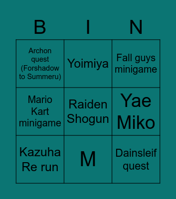 Nakano Bingo Card