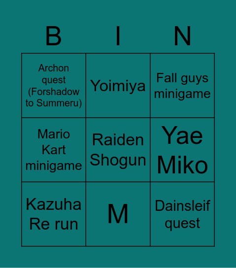 Nakano Bingo Card