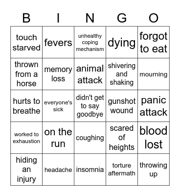 WHUMP bingo Card