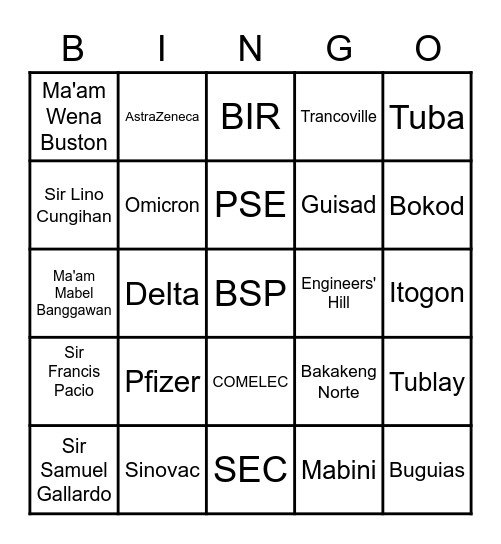 DTI Bingo Card