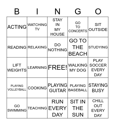 What do you enjoy / What are your summer plans? Bingo Card
