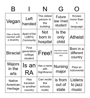 Diversity Bingo (Find someone who...) Bingo Card
