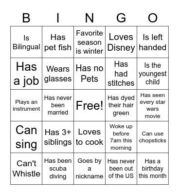 Speed Dating Bingo Card
