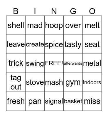 Vocabulary Bingo Card