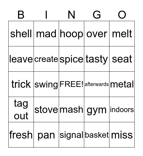 Vocabulary Bingo Card