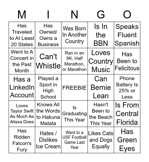 Beta Alpha Psi Delta Gamma Bingo Card