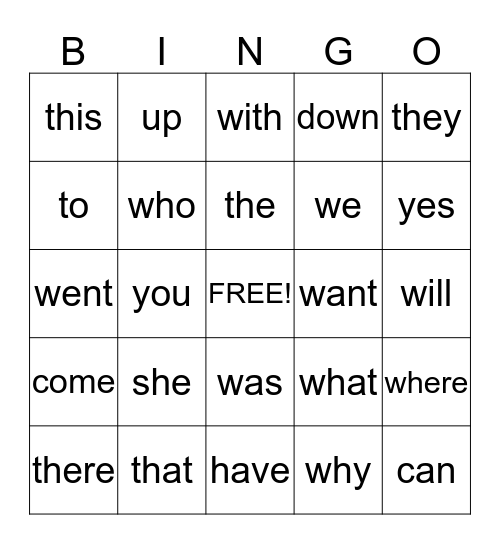 1 G WORDS  Bingo Card