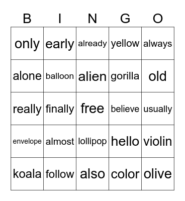 Medial L Bingo Card