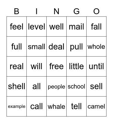 Final L Bingo Card