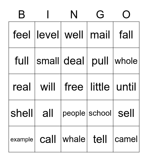 Final L Bingo Card