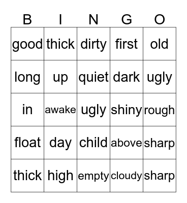 'ANTONYMS'   Bingo Card