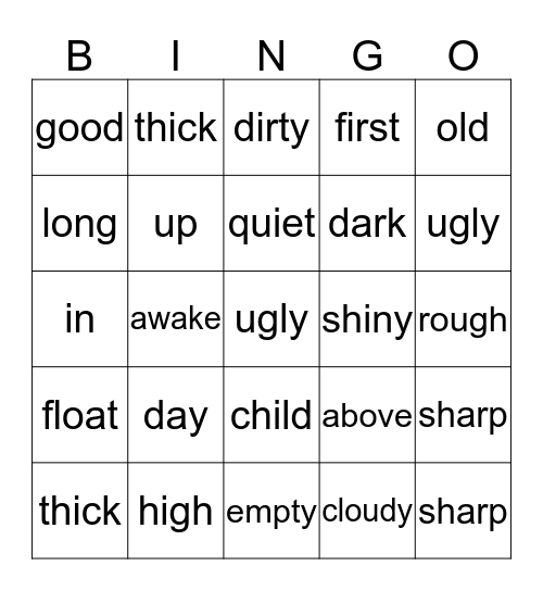 'ANTONYMS'   Bingo Card